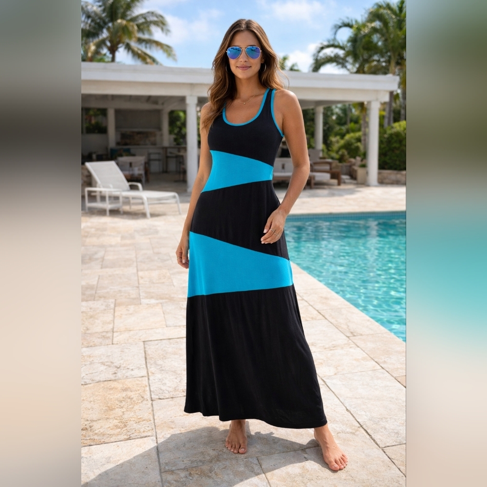 Hot Spice Colorblock Maxi Dress L/XL Woman's | Y2K, Bold, Bodycon Street Style